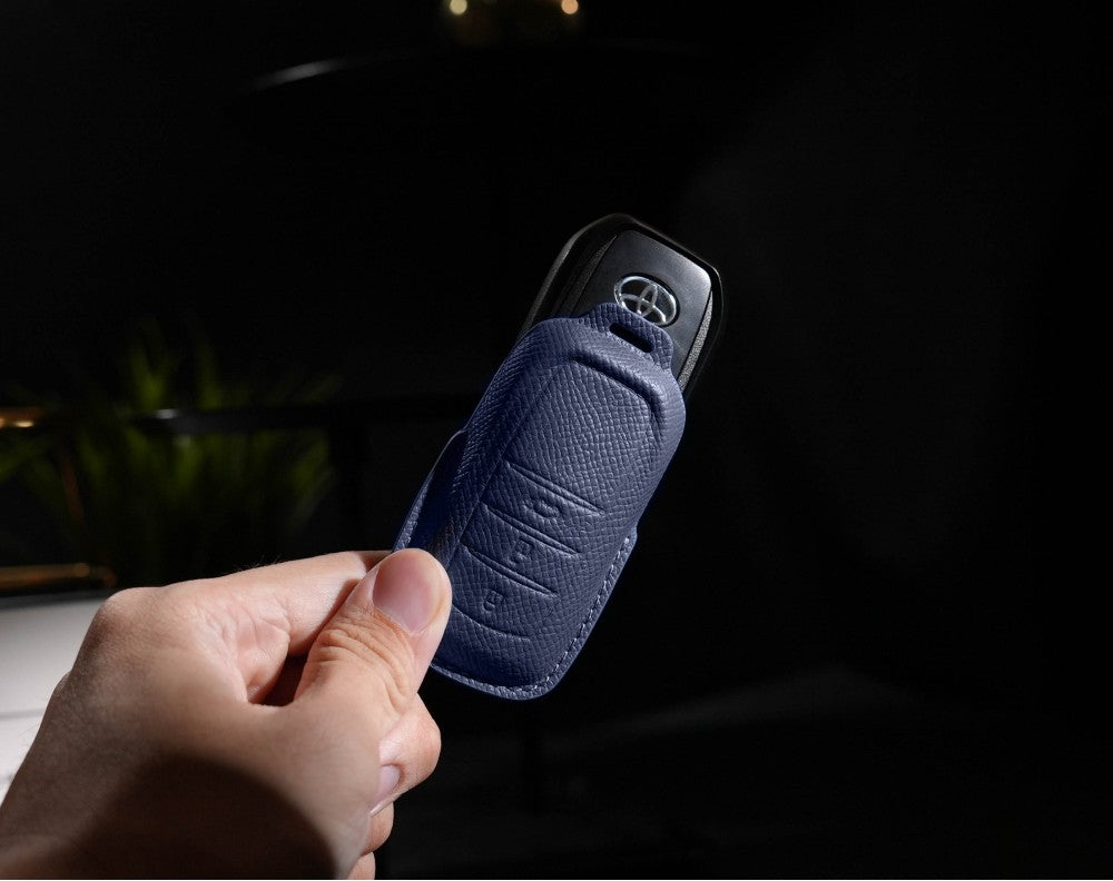Blue Leather Key Cover for Toyota Smart Key (Style R3)