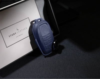 Blue Leather Key Cover for Toyota Smart Key (Style R3)
