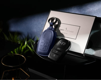 Blue Leather Key Cover for Toyota Smart Key (Style R3)