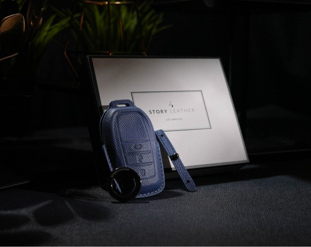 Blue Leather Key Cover for Toyota Smart Key (Style R3)