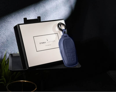 Blue Leather Key Cover for Toyota Smart Key (Style R3)