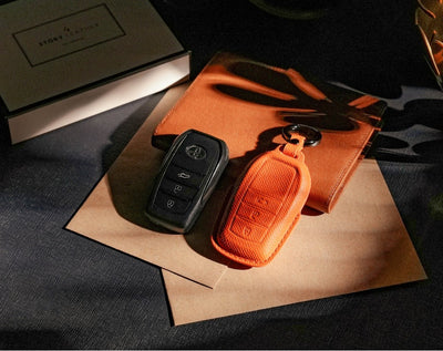 Orange Leather Key Cover for Toyota Smart Key (Style R3)