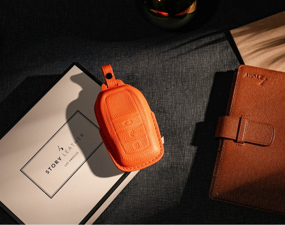 Orange Leather Key Cover for Toyota Smart Key (Style R3)