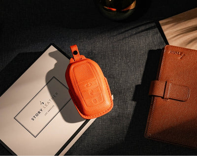 Orange Leather Key Cover for Toyota Smart Key (Style R3)