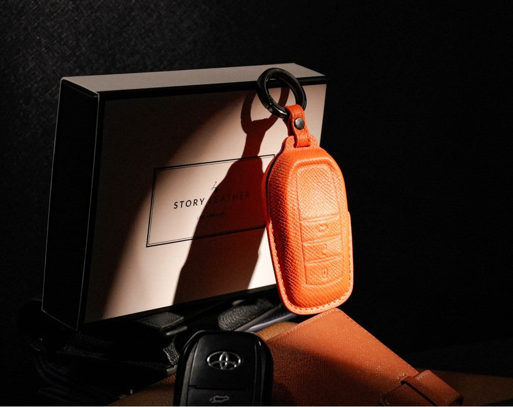 Orange Leather Key Cover for Toyota Smart Key (Style R3)