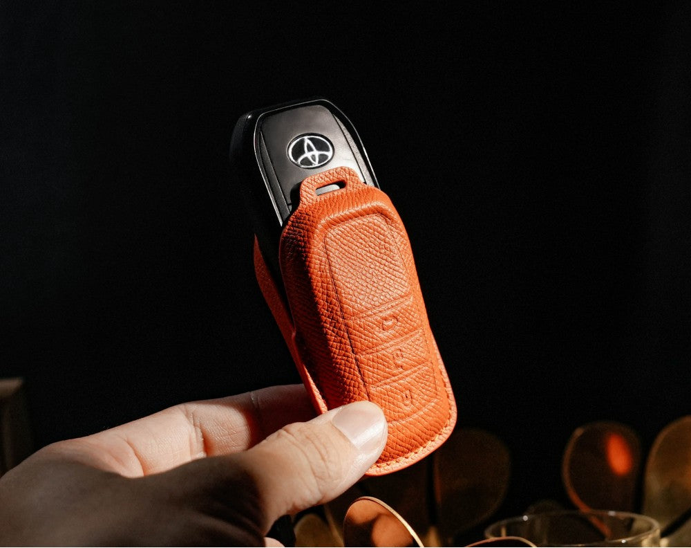 Orange Leather Key Cover for Toyota Smart Key (Style R3)