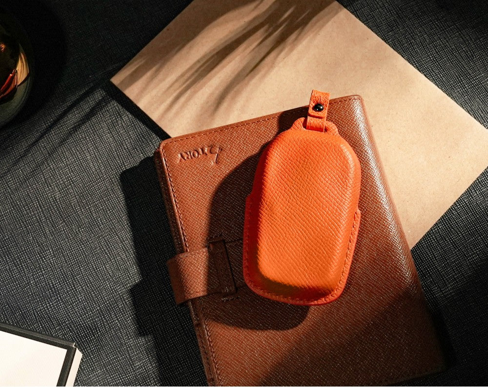 Orange Leather Key Cover for Toyota Smart Key (Style R3)