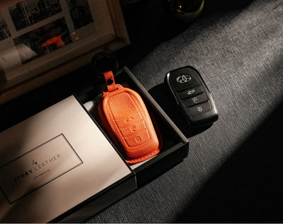 Orange Leather Key Cover for Toyota Smart Key (Style R3)