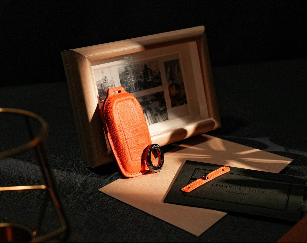 Orange Leather Key Cover for Toyota Smart Key (Style R3)