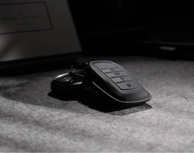Black Leather Key Cover for Toyota Smart Key (Style R4)
