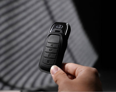Black Leather Key Cover for Toyota Smart Key (Style R4)