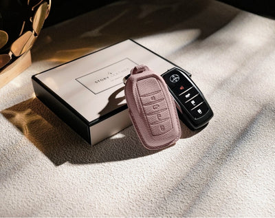 Pink Leather Key Cover for Toyota Smart Key (Style R4)