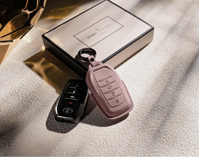 Pink Leather Key Cover for Toyota Smart Key (Style R4)
