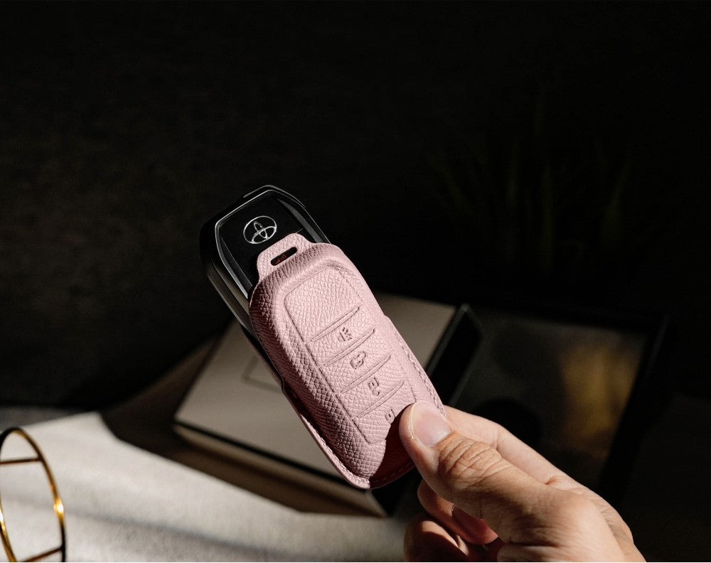 Pink Leather Key Cover for Toyota Smart Key (Style R4)