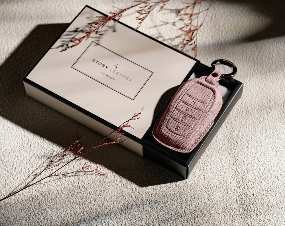 Pink Leather Key Cover for Toyota Smart Key (Style R4)