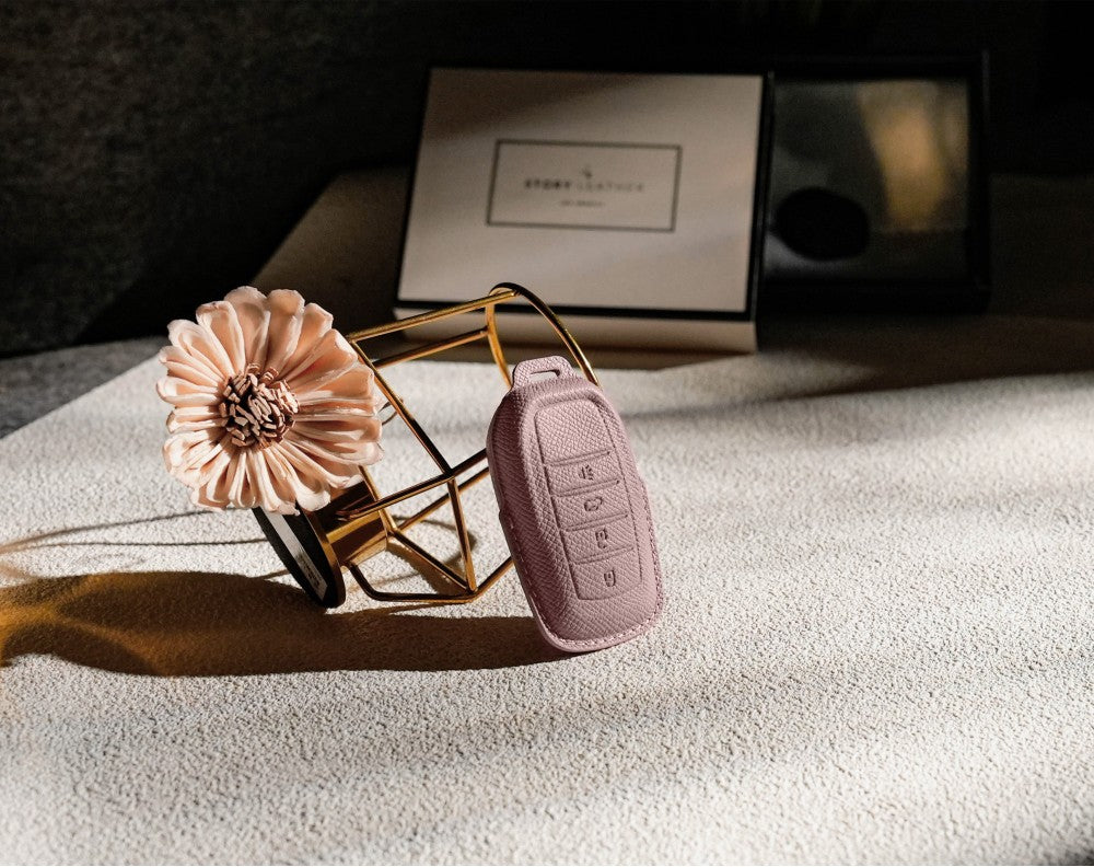 Pink Leather Key Cover for Toyota Smart Key (Style R4)