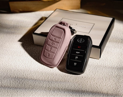 Pink Leather Key Cover for Toyota Smart Key (Style R4)