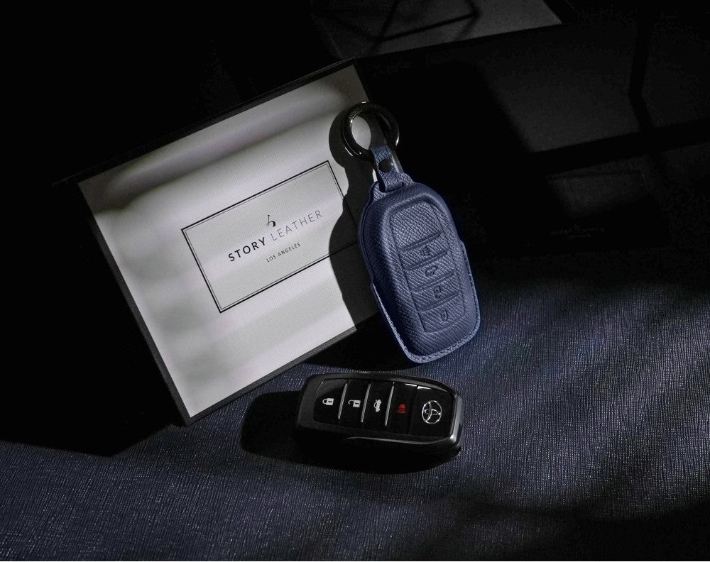 Blue Leather Key Cover for Toyota Smart Key (Style R4)