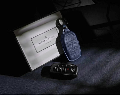 Blue Leather Key Cover for Toyota Smart Key (Style R4)