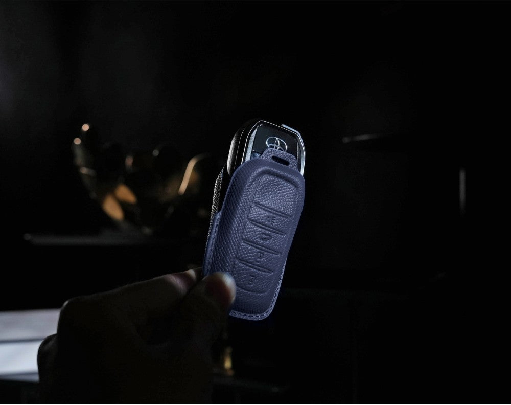 Blue Leather Key Cover for Toyota Smart Key (Style R4)