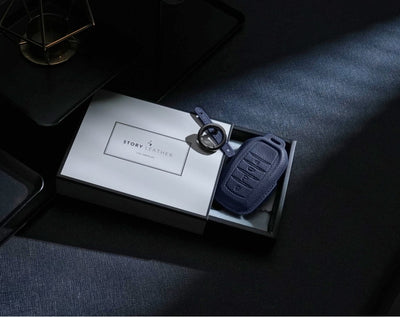 Blue Leather Key Cover for Toyota Smart Key (Style R4)