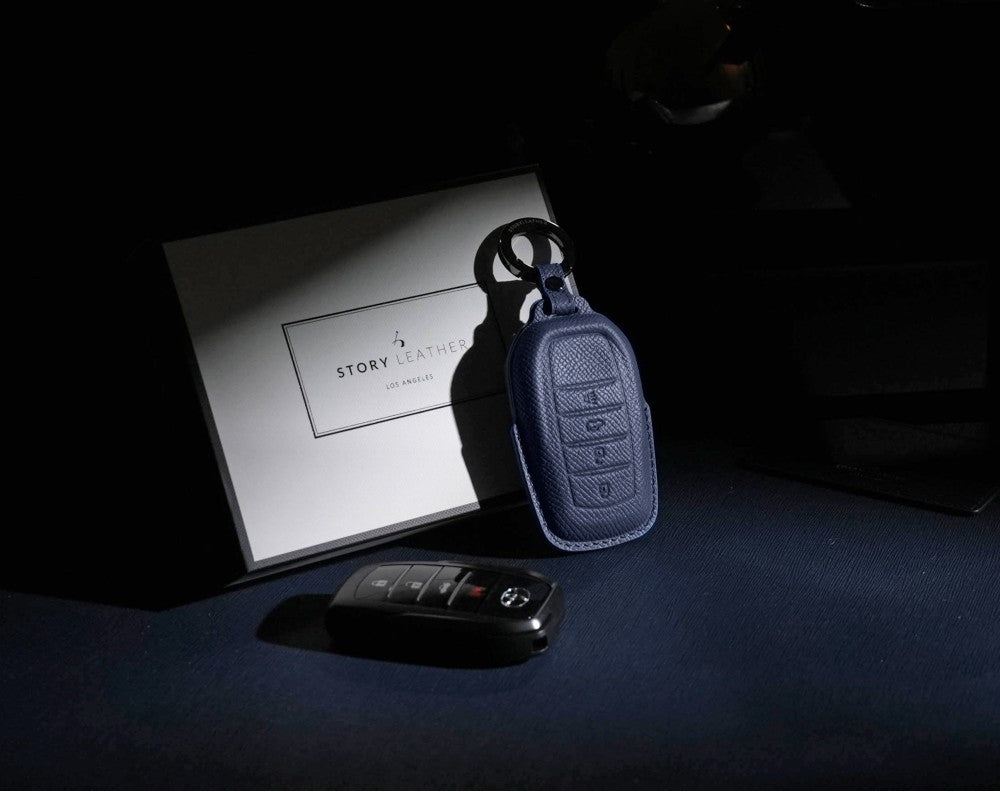 Blue Leather Key Cover for Toyota Smart Key (Style R4)