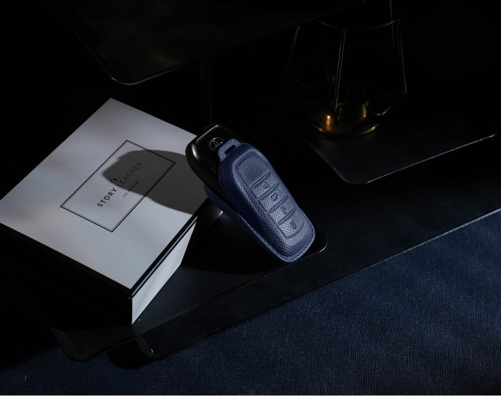 Blue Leather Key Cover for Toyota Smart Key (Style R4)