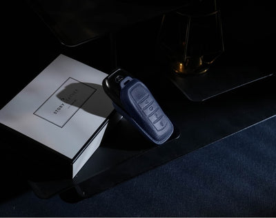 Blue Leather Key Cover for Toyota Smart Key (Style R4)