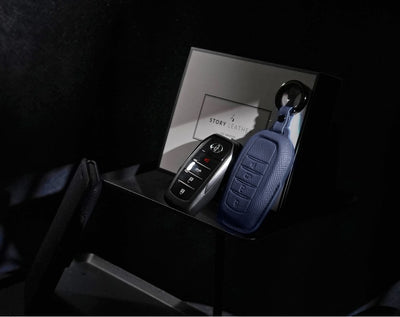 Blue Leather Key Cover for Toyota Smart Key (Style R4)