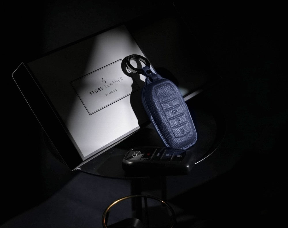 Blue Leather Key Cover for Toyota Smart Key (Style R4)
