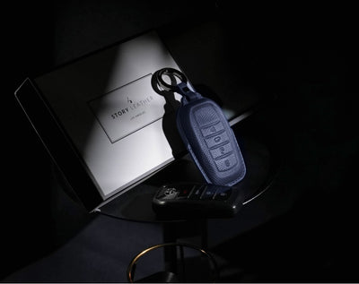 Blue Leather Key Cover for Toyota Smart Key (Style R4)