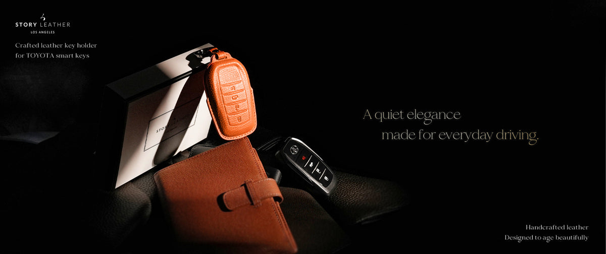 Orange Leather Key Cover for Toyota Smart Key (Style R4)