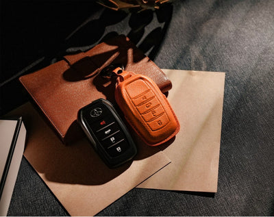 Orange Leather Key Cover for Toyota Smart Key (Style R4)