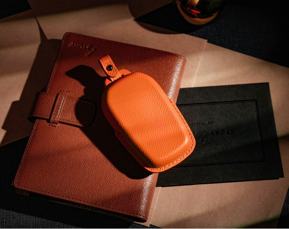 Orange Leather Key Cover for Toyota Smart Key (Style R4)