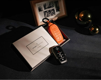 Orange Leather Key Cover for Toyota Smart Key (Style R4)