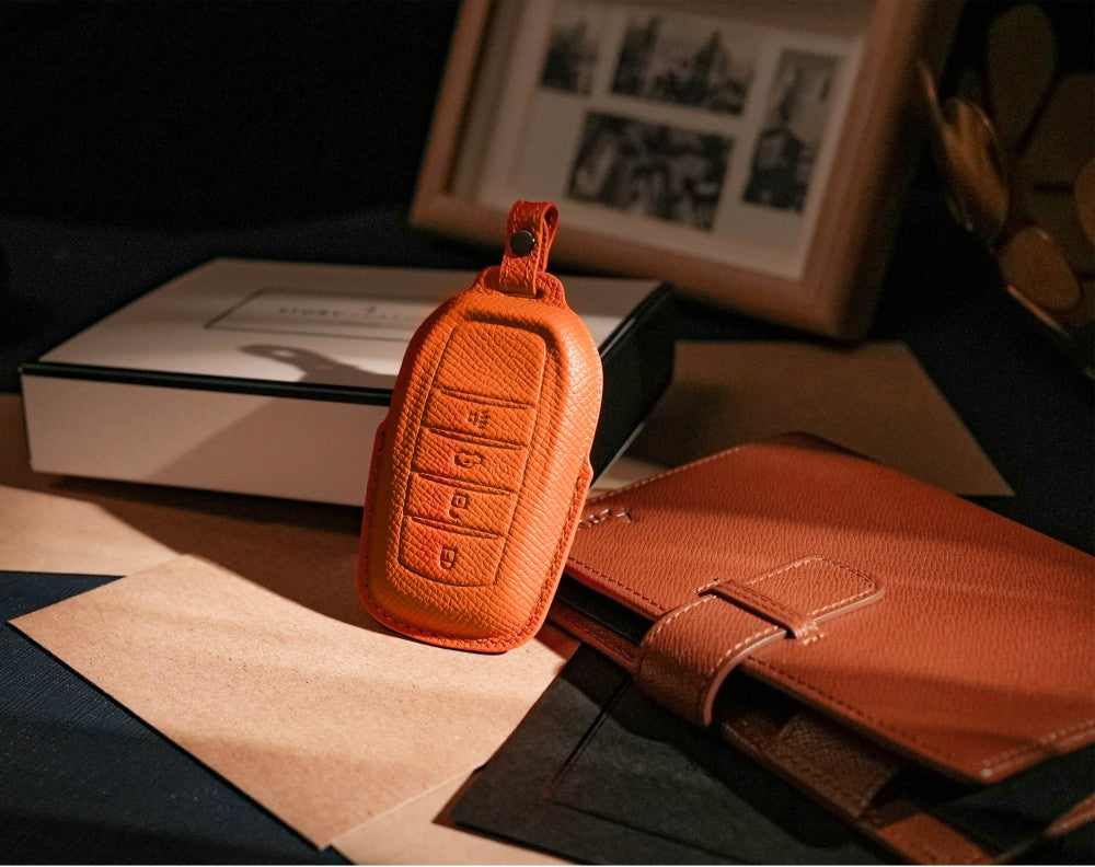 Orange Leather Key Cover for Toyota Smart Key (Style R4)
