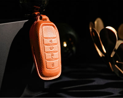Orange Leather Key Cover for Toyota Smart Key (Style R4)