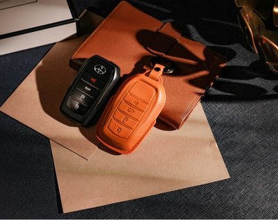 Orange Leather Key Cover for Toyota Smart Key (Style R4)