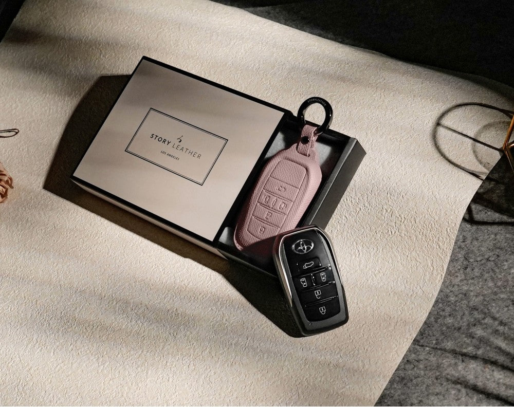Pink Leather Key Cover for Toyota Smart Key (Style R5)