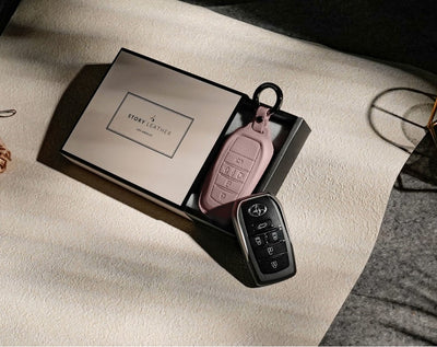 Pink Leather Key Cover for Toyota Smart Key (Style R5)