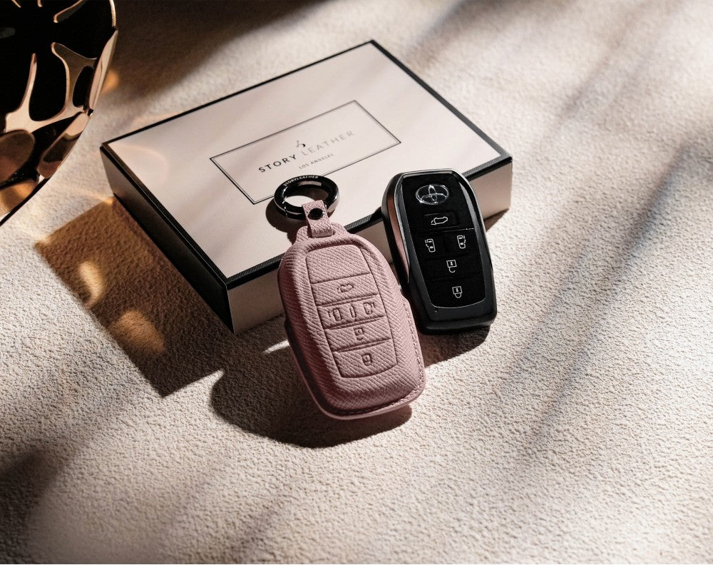 Pink Leather Key Cover for Toyota Smart Key (Style R5)