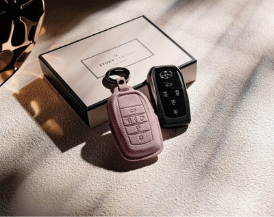Pink Leather Key Cover for Toyota Smart Key (Style R5)
