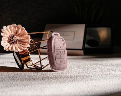 Pink Leather Key Cover for Toyota Smart Key (Style R5)