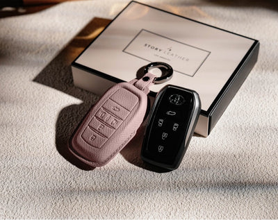 Pink Leather Key Cover for Toyota Smart Key (Style R5)