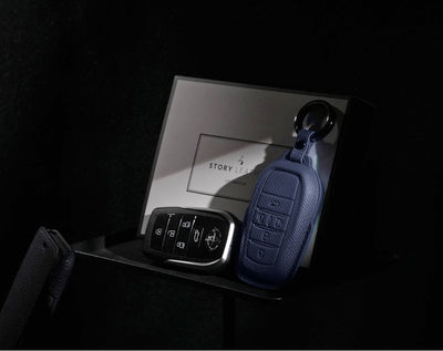 Blue Leather Key Cover for Toyota Smart Key (Style R5)