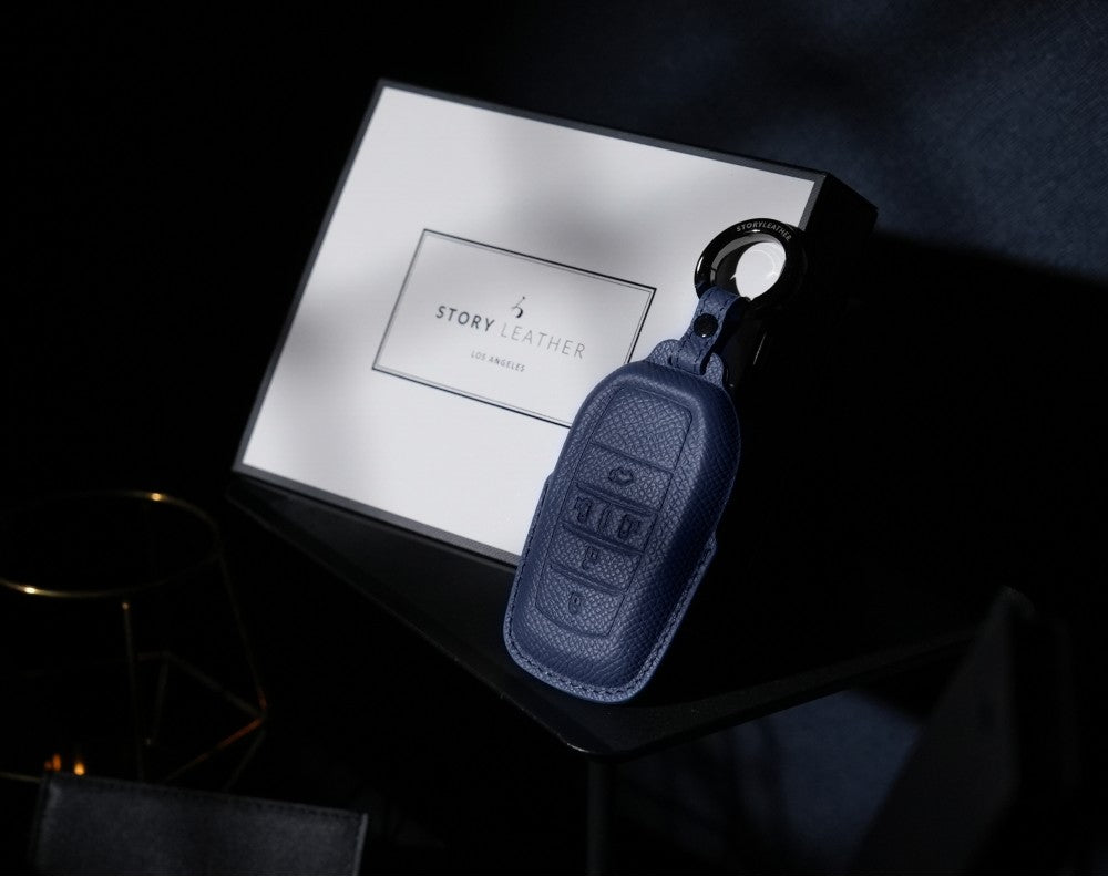 Blue Leather Key Cover for Toyota Smart Key (Style R5)