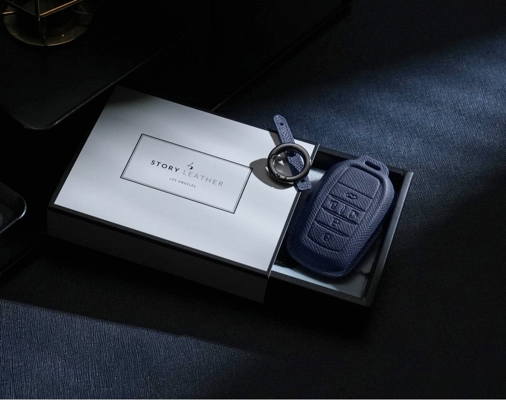 Blue Leather Key Cover for Toyota Smart Key (Style R5)