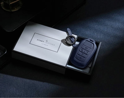 Blue Leather Key Cover for Toyota Smart Key (Style R5)