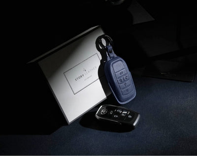 Blue Leather Key Cover for Toyota Smart Key (Style R5)