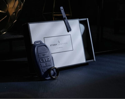 Blue Leather Key Cover for Toyota Smart Key (Style R5)